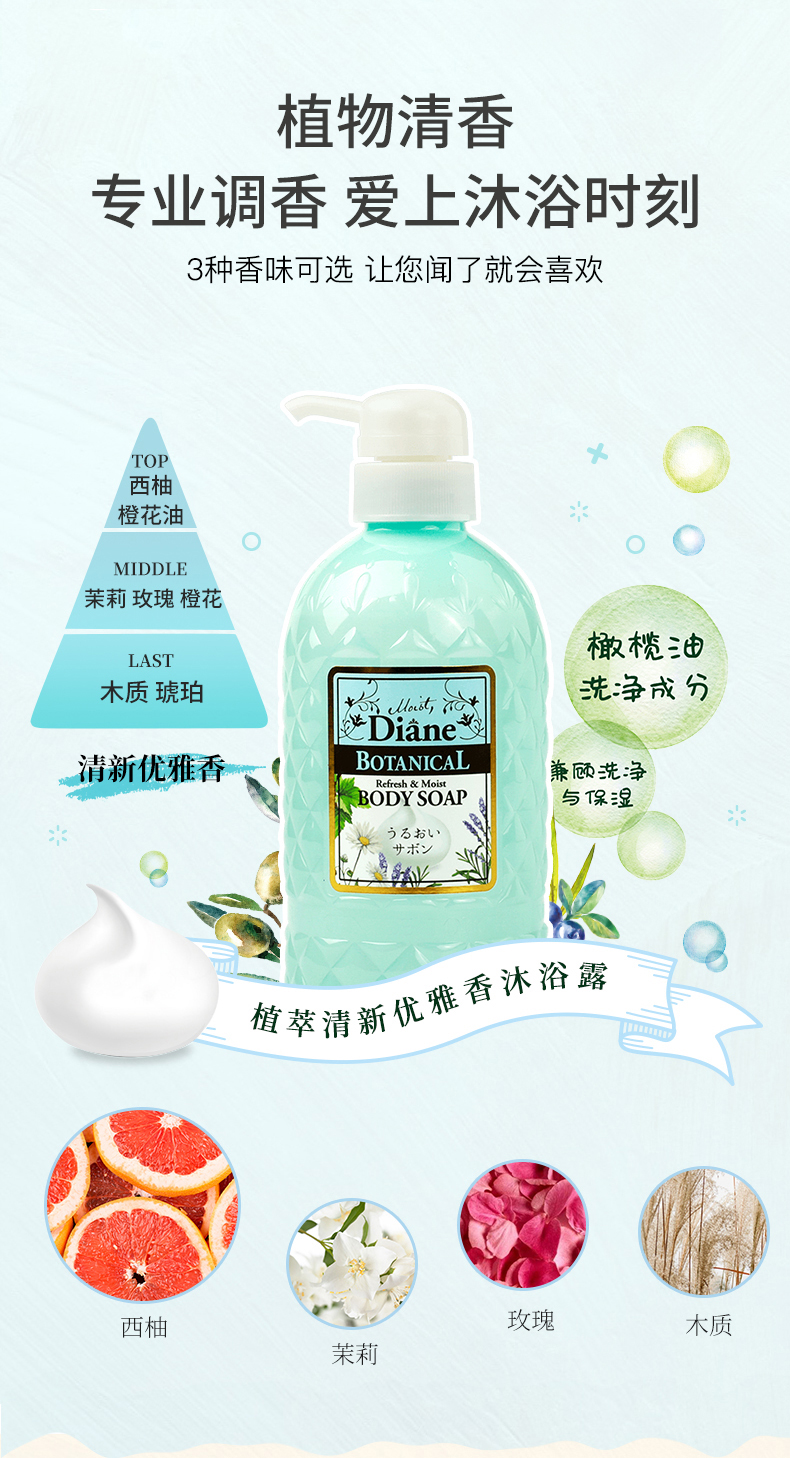 MOIST DIANE 日本黛丝恩植萃沐浴露缤纷花果香500ml 海外本土原版
