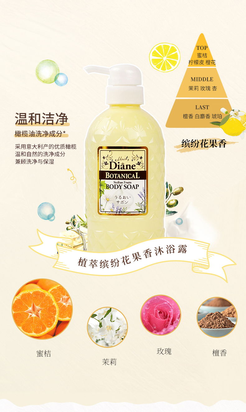 MOIST DIANE 日本黛丝恩植萃沐浴露缤纷花果香500ml 海外本土原版