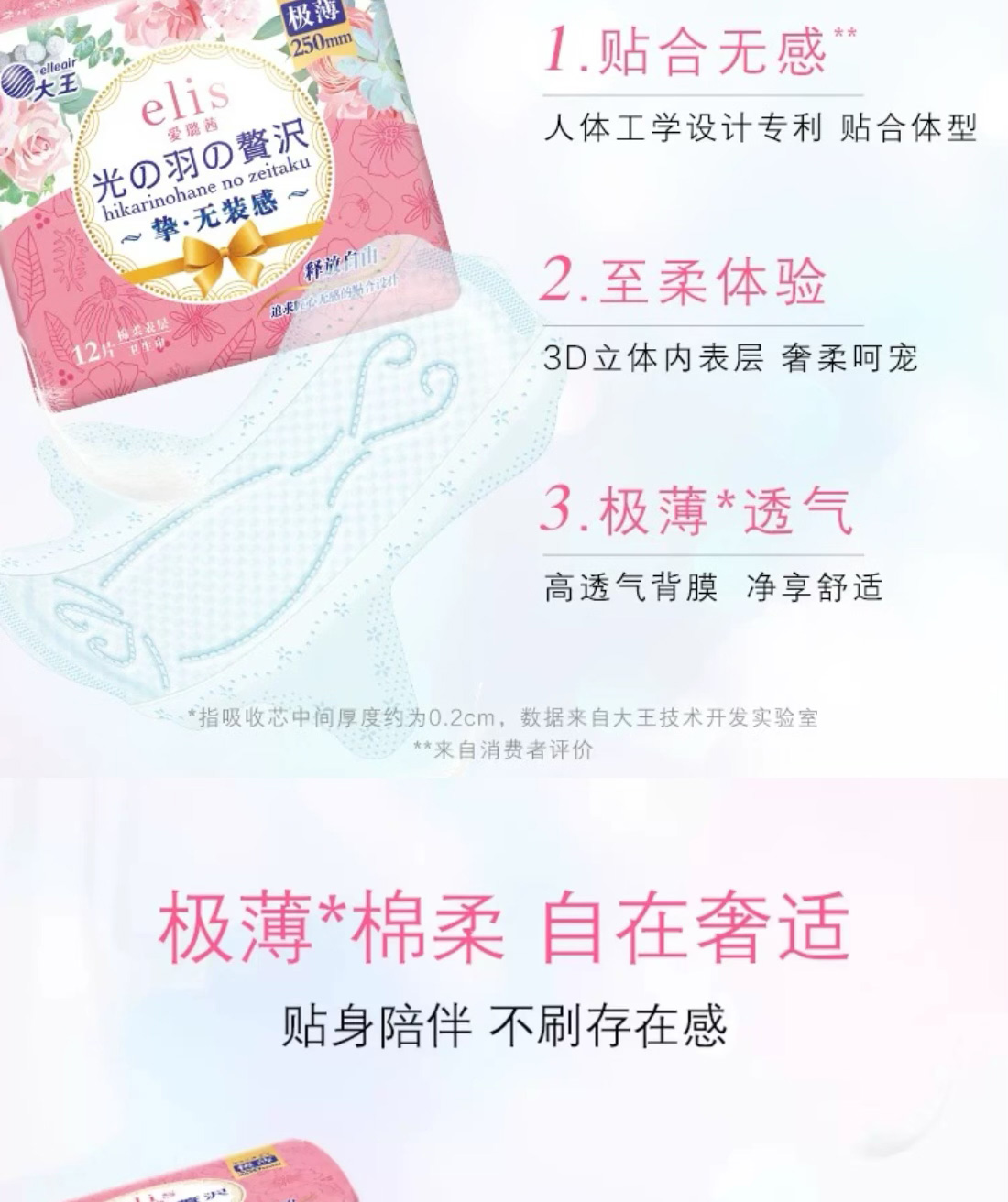 GOO.N 大王elis爱璐茜光羽奢适系列日夜组合超薄卫生巾组合干爽透气极薄无感 76片