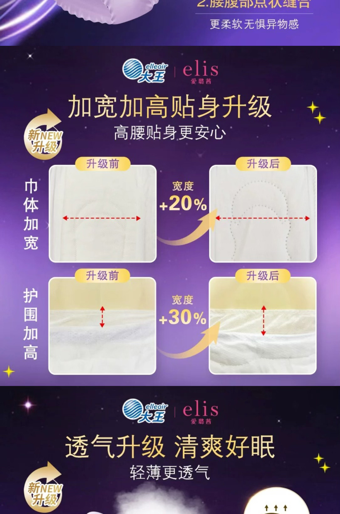GOO.N大王elis爱璐茜星夜挚宠夜睡裤卫生巾夜睡裤姨妈巾M/L码2片*8包 (16片)
