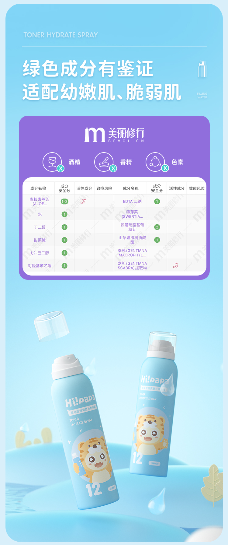 Hi!papa 海龟爸爸积雪草细柔爽肤喷雾 120ml