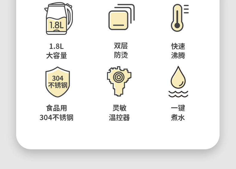 Yoice 优益家用大容量304不锈钢电水壶 1.8L