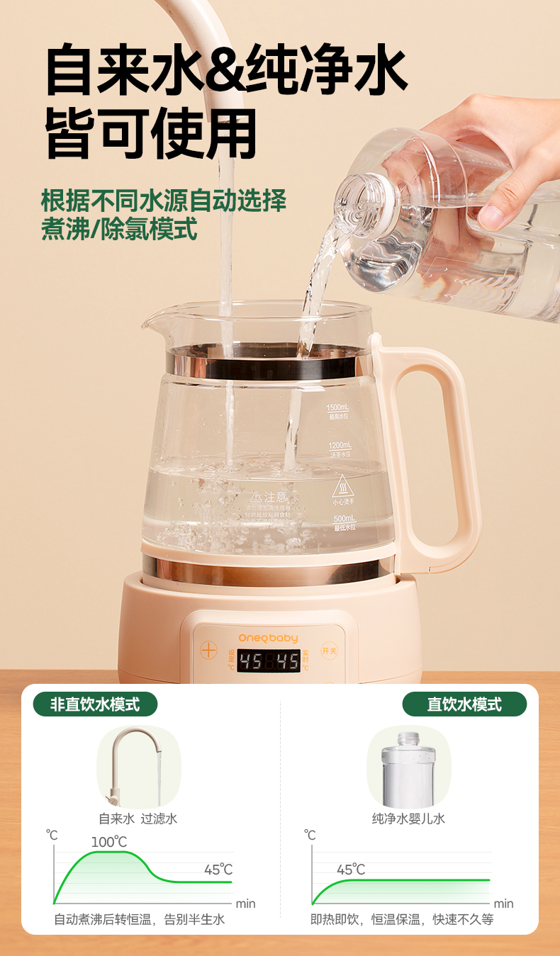 Oneqbaby 一刻间全玻璃恒温调奶壶YKJ015