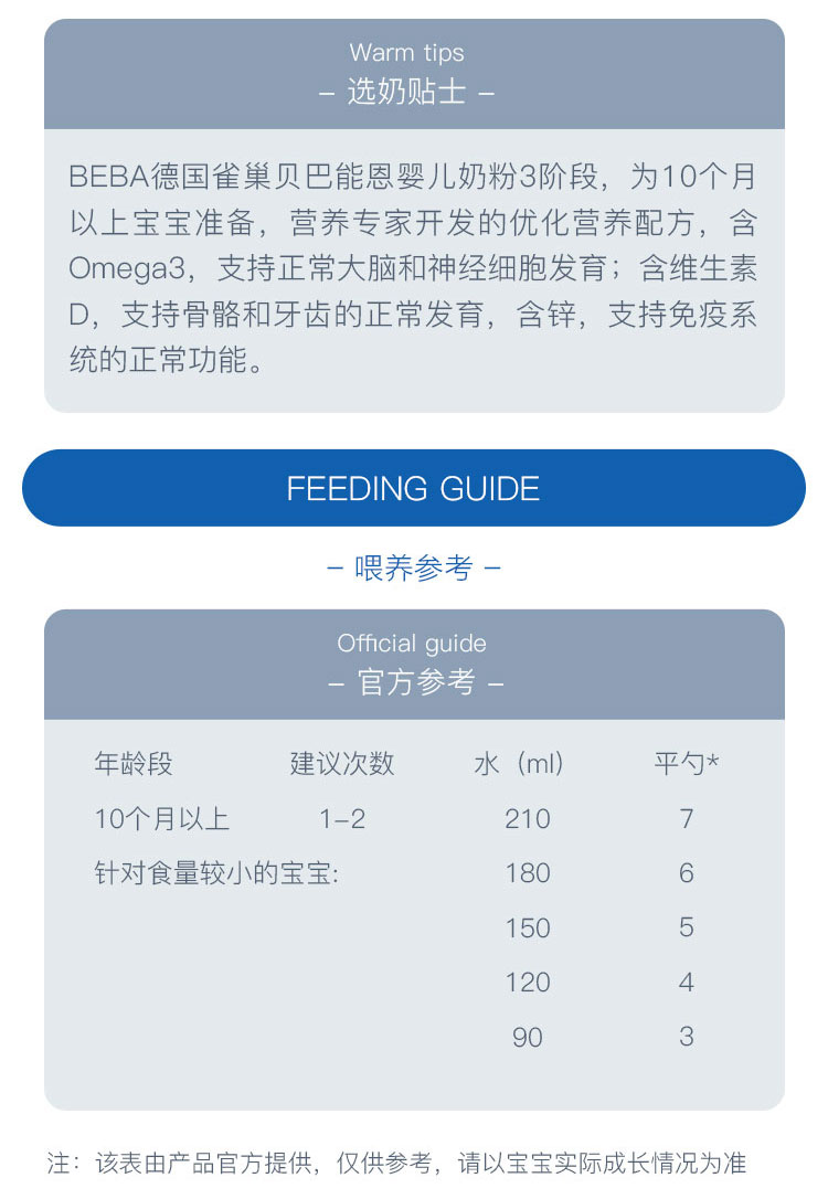 BEBA 德国雀巢贝巴能恩婴儿奶粉3段 10个月以上 800g 德国本土原版